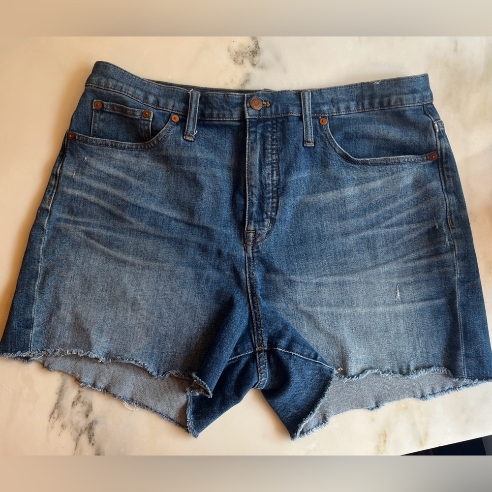 Madewell High Rise Cut Off Denim Shorts Blue Raw Hem 32